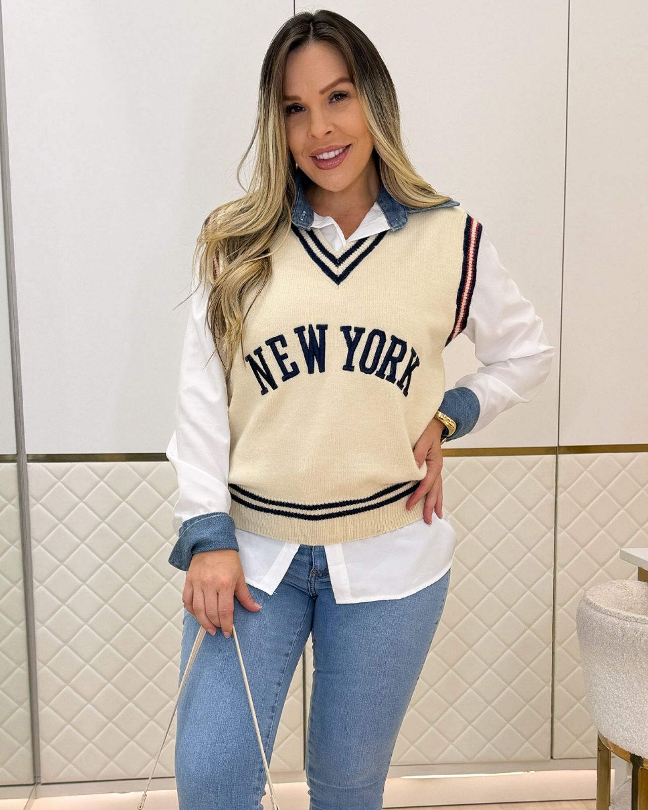 Conjunto Blusa e Colete Paloma Bege Claro 133439