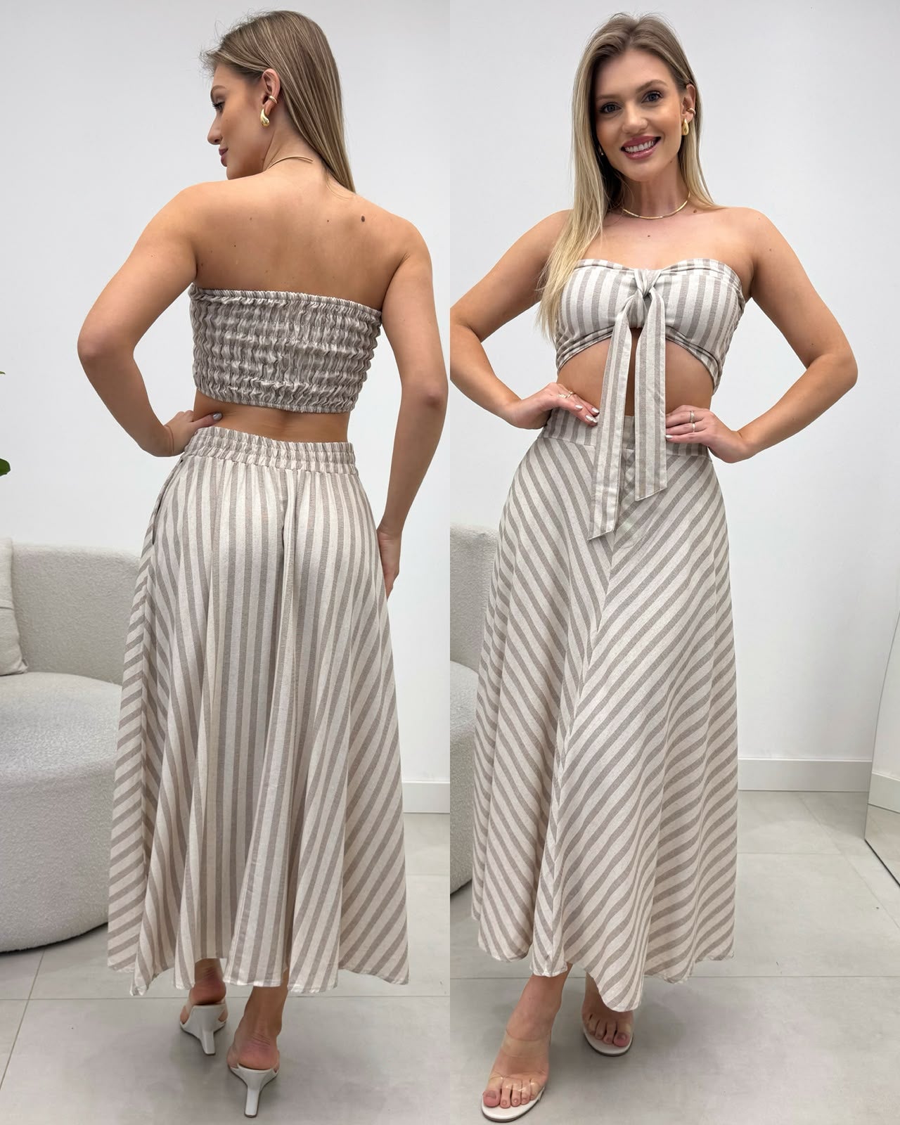 Conjunto Listrado Andréia Bege Escuro 136130