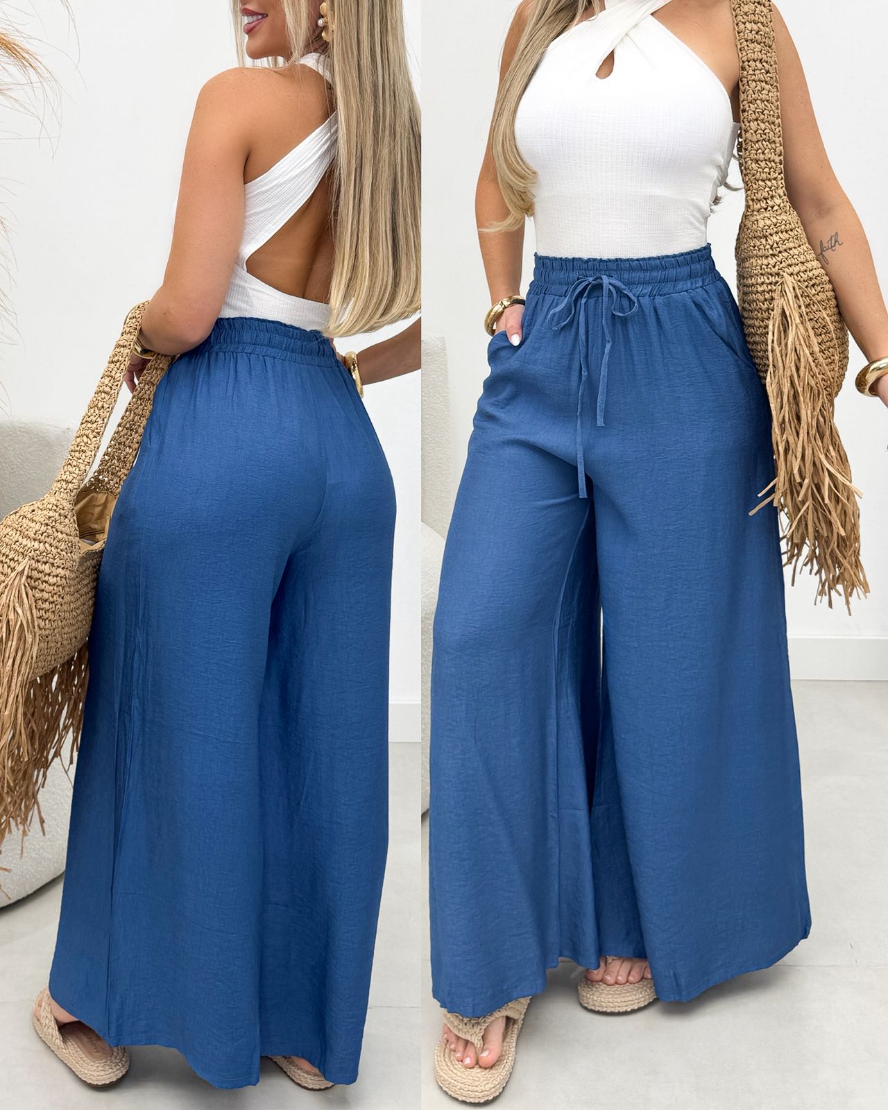 Calça Pantalona Rita Azul 110154