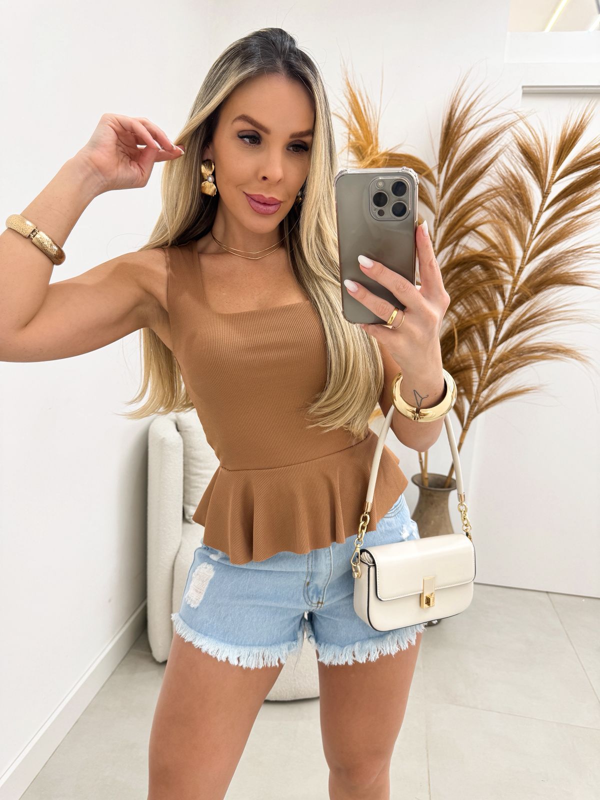 Blusa Peplum Barbara Marrom 113418