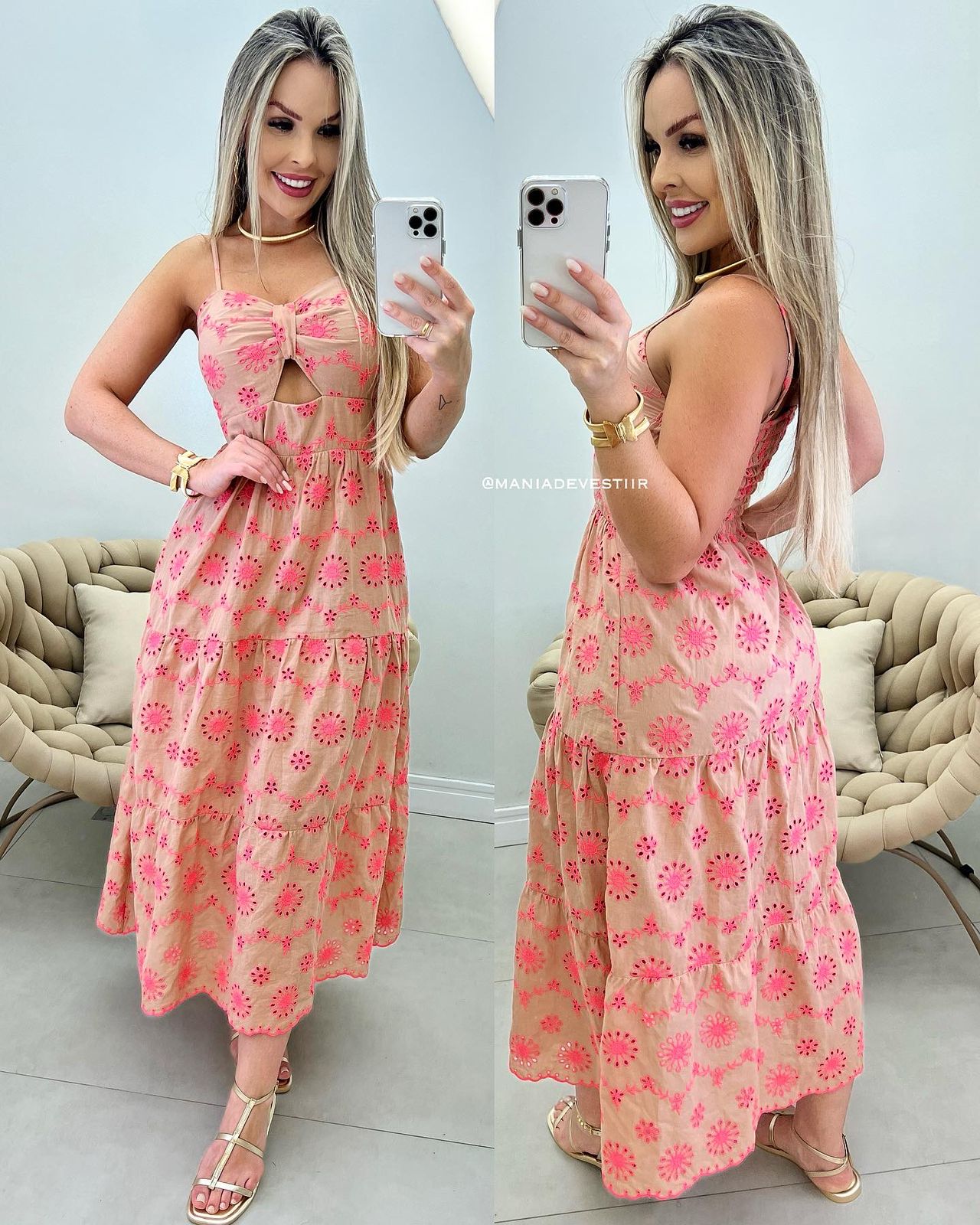 Vestido Laíse Summer Bege e Pink 30766