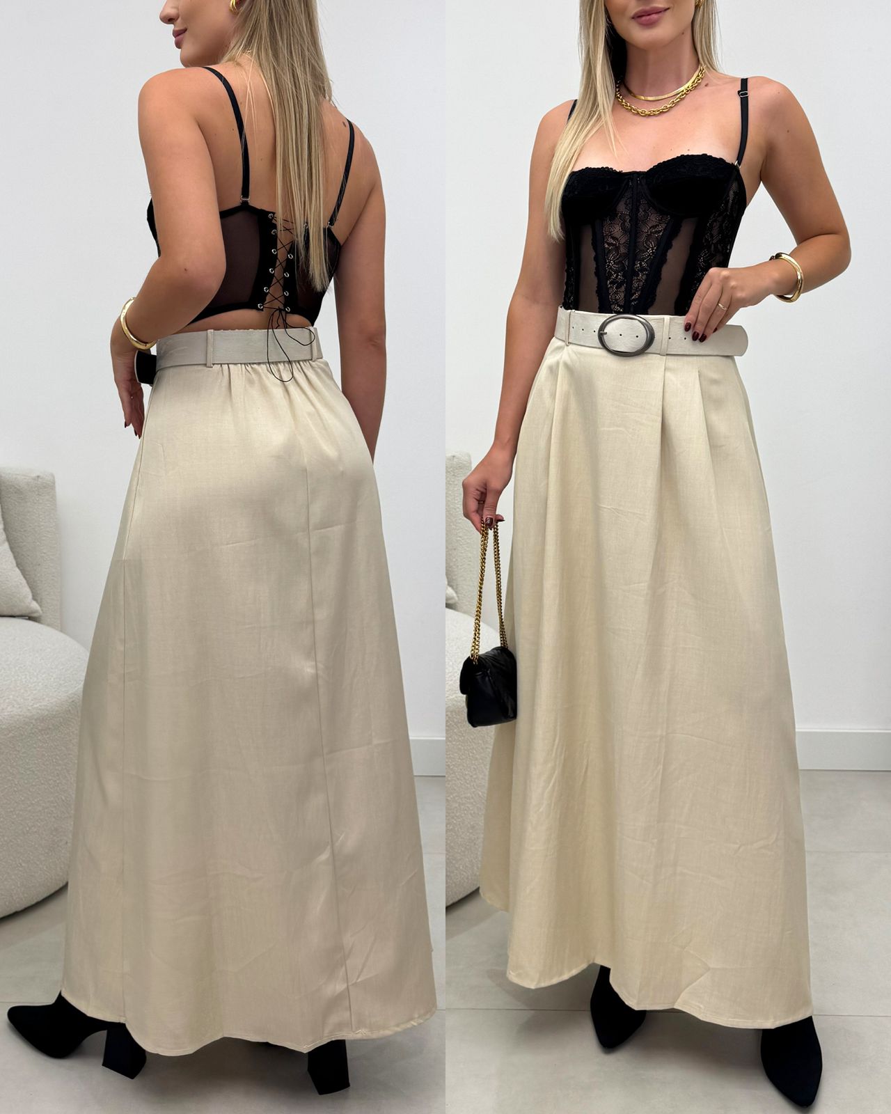 Saia Cleusa Bege Claro 129415