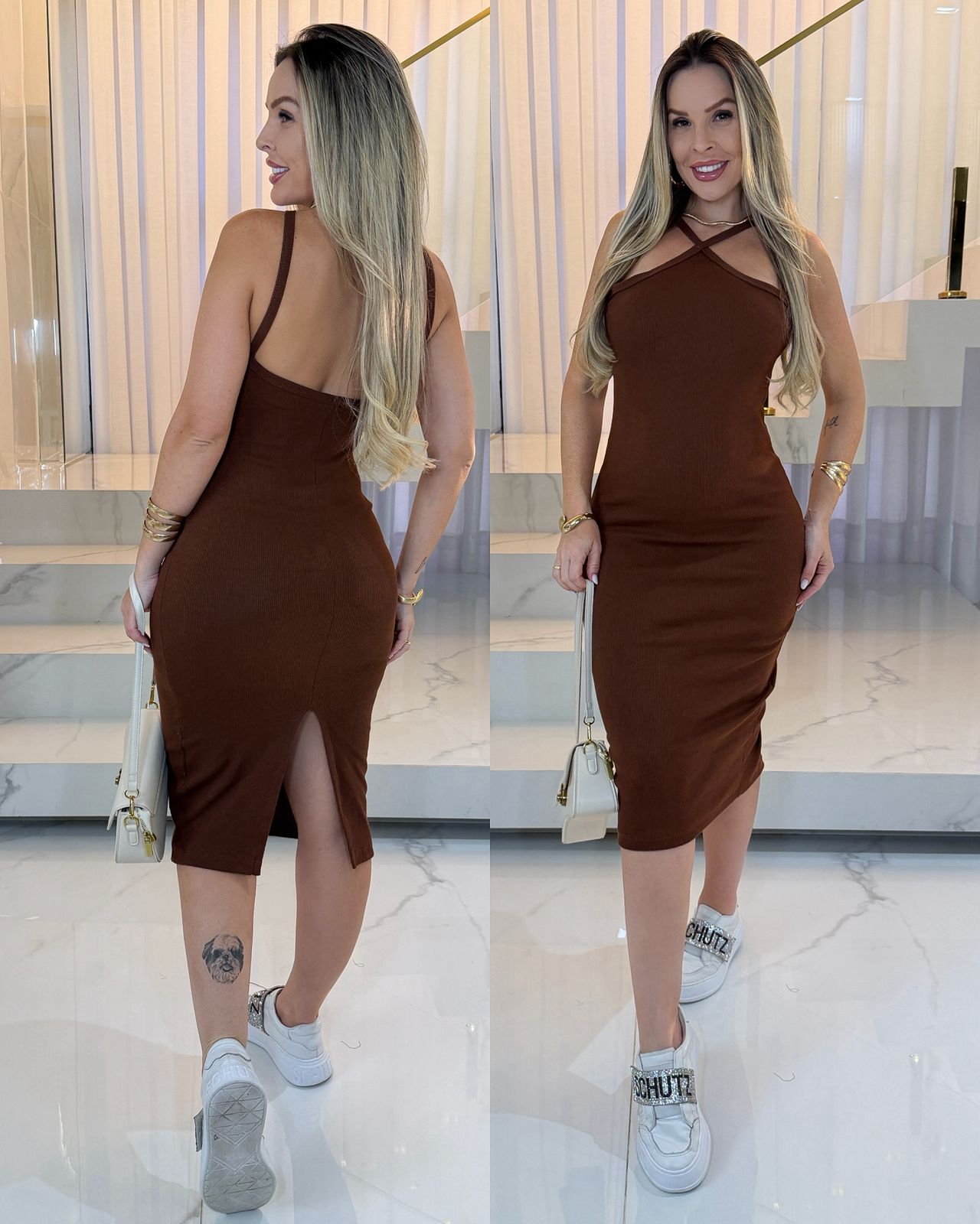 Vestido Canelado Yuna Marrom 116720