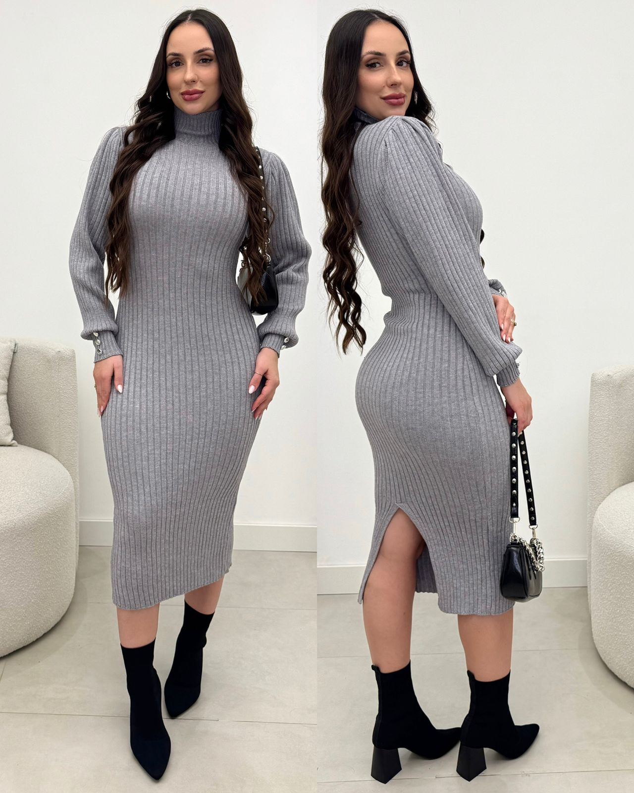 Vestido Tricô Juliane Cinza 133741