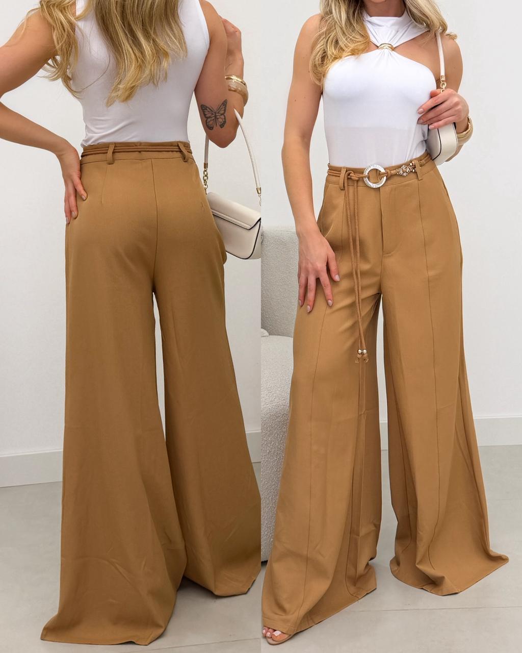 Calça Pantalona Harper Bege Escuro 114429