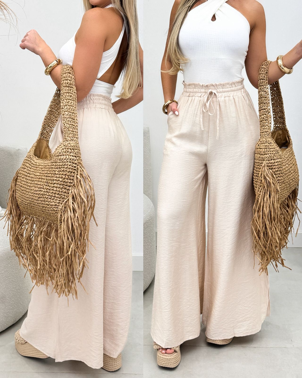 Calça Pantalona Rita Bege 110157