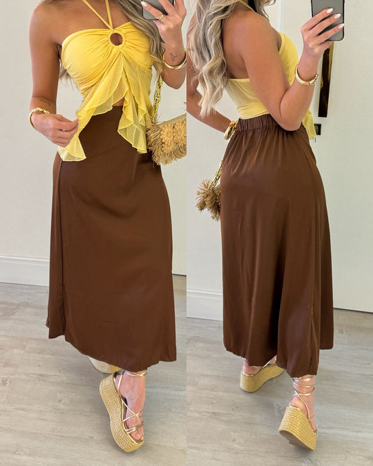 Saia Cetim Tatiane Marrom 108250