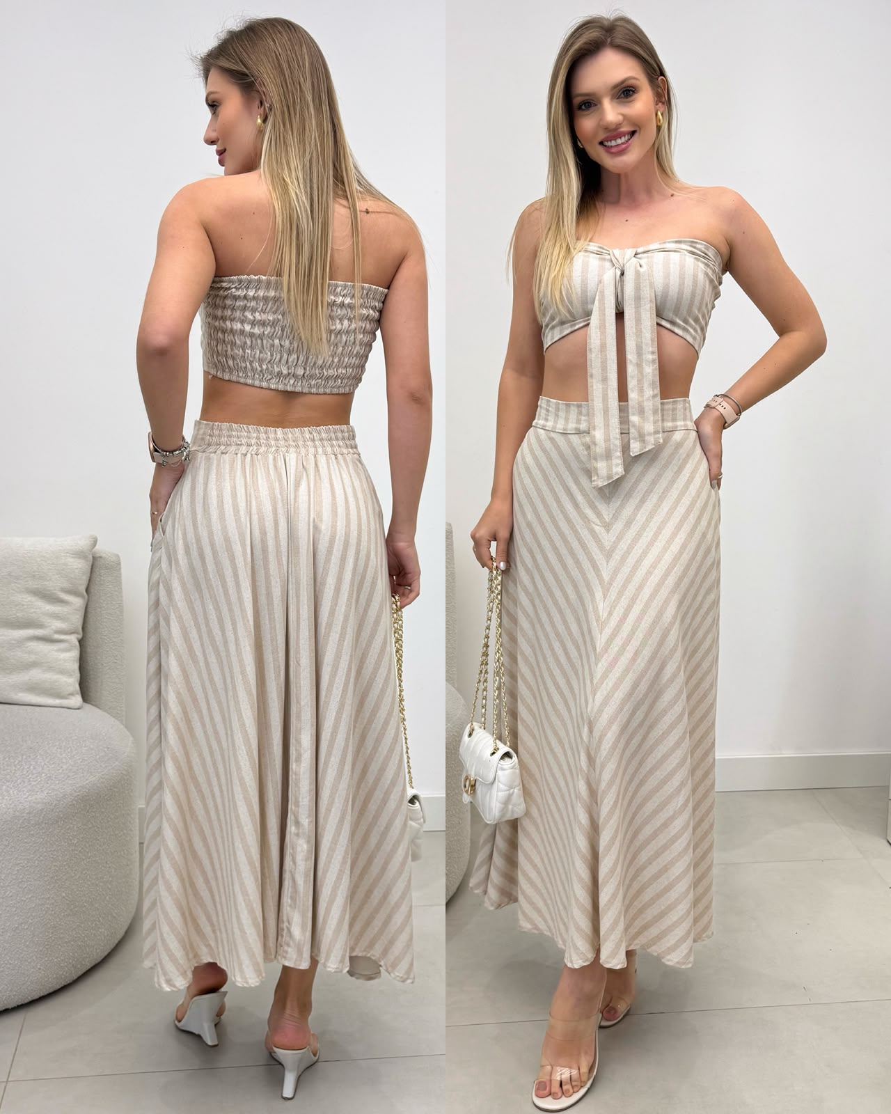 Conjunto Listrado Andréia Bege 136131