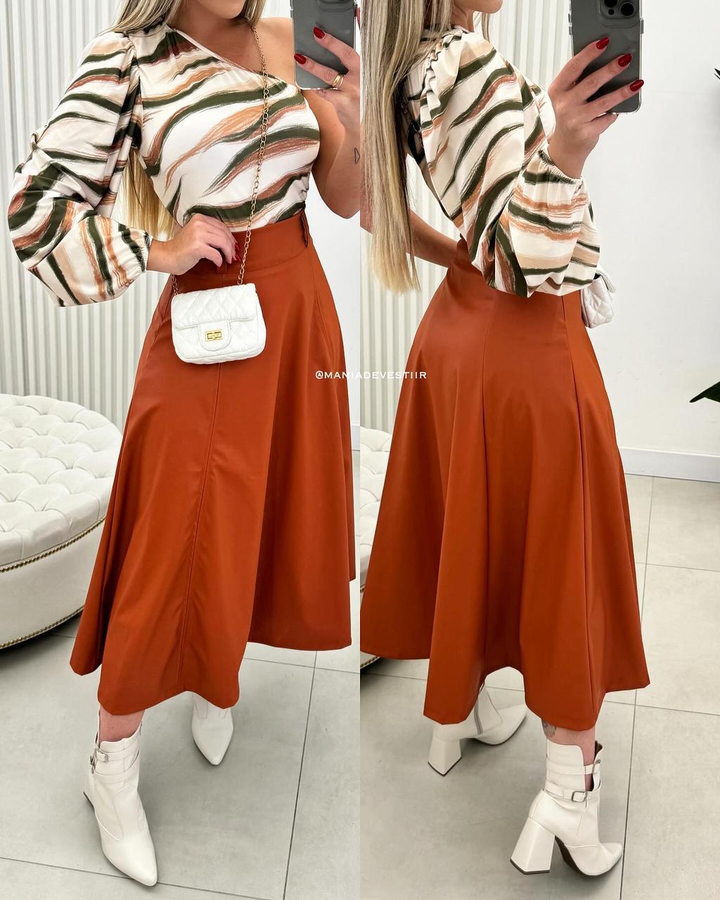 Saia Midi Débora Caramelo 61292