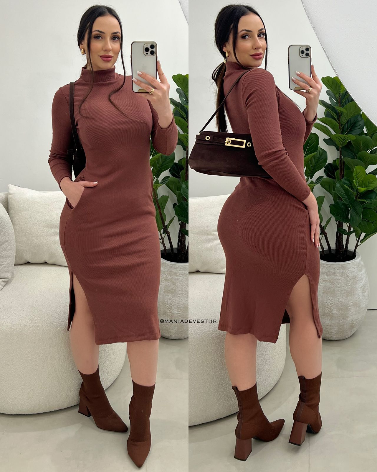 Vestido Canelado Kalia Marrom 104822