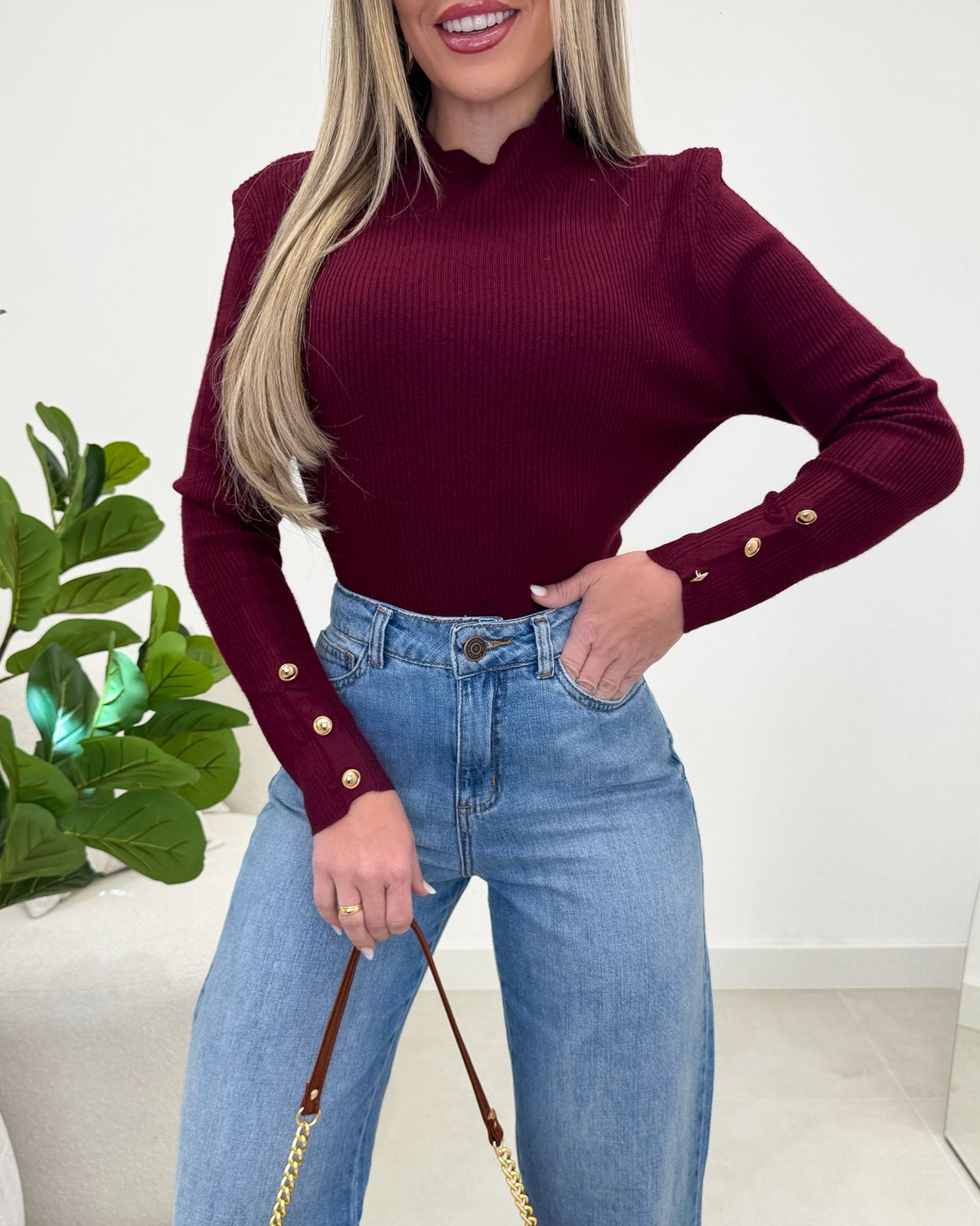 Blusa Botão Lina Marsala 104713