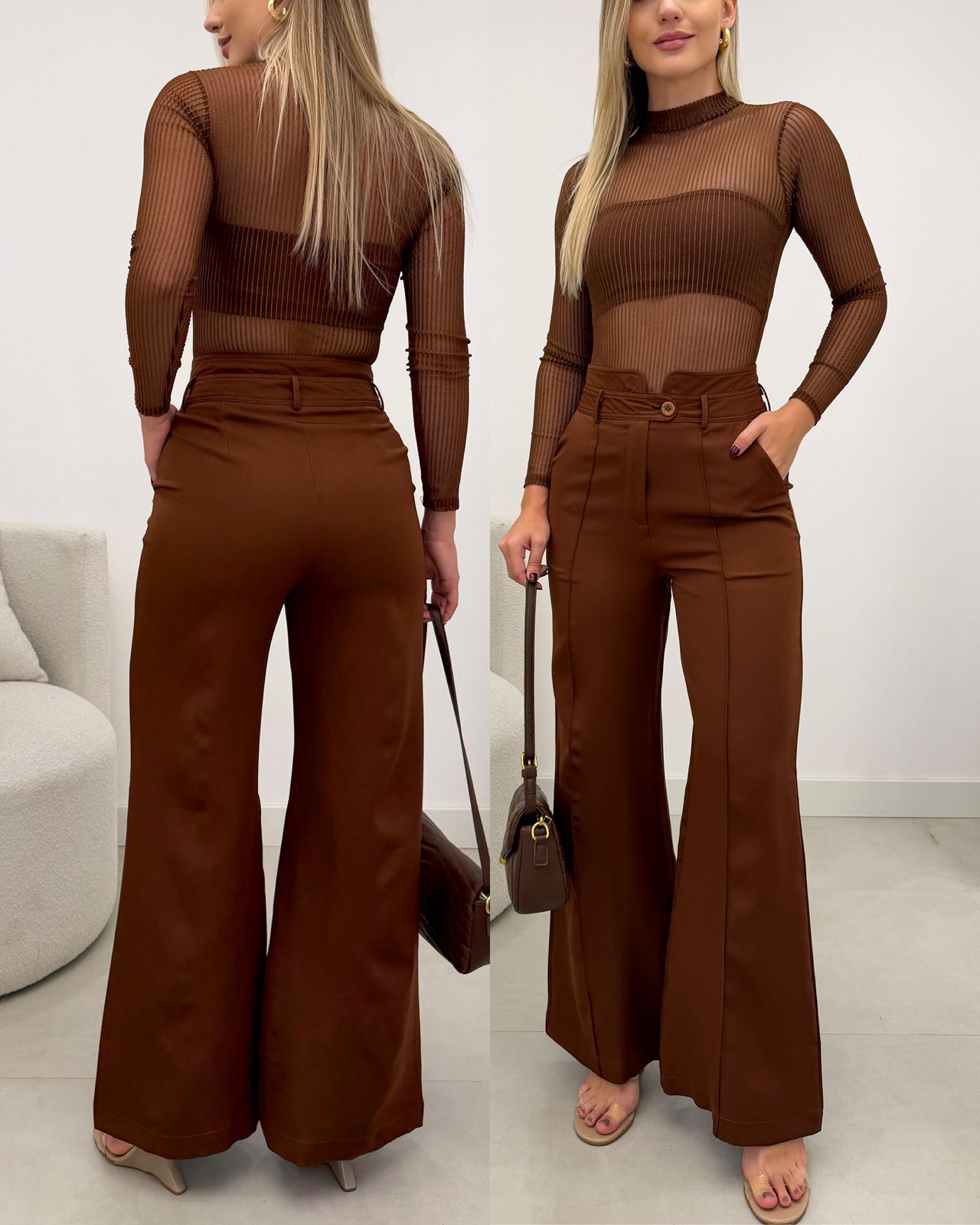 Calça Pantalona Andreia Marrom 129296