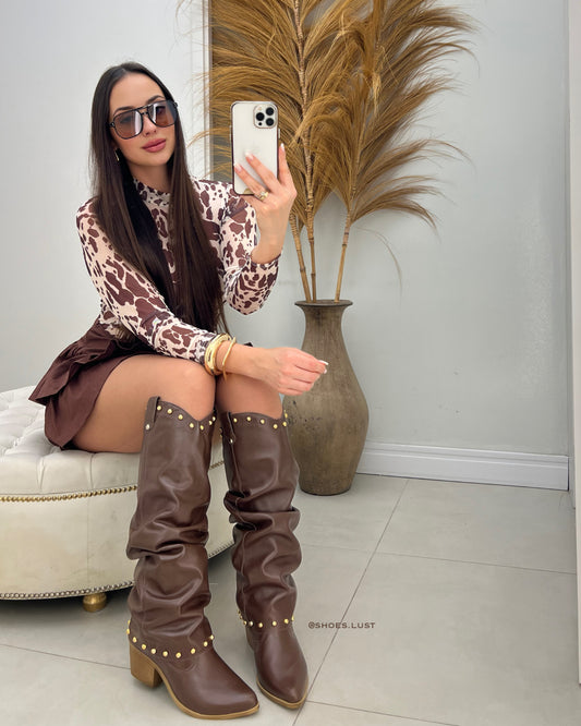 Western Boot Lust Shoes Couro 2 em 1 Wanessa Marrom – 96056