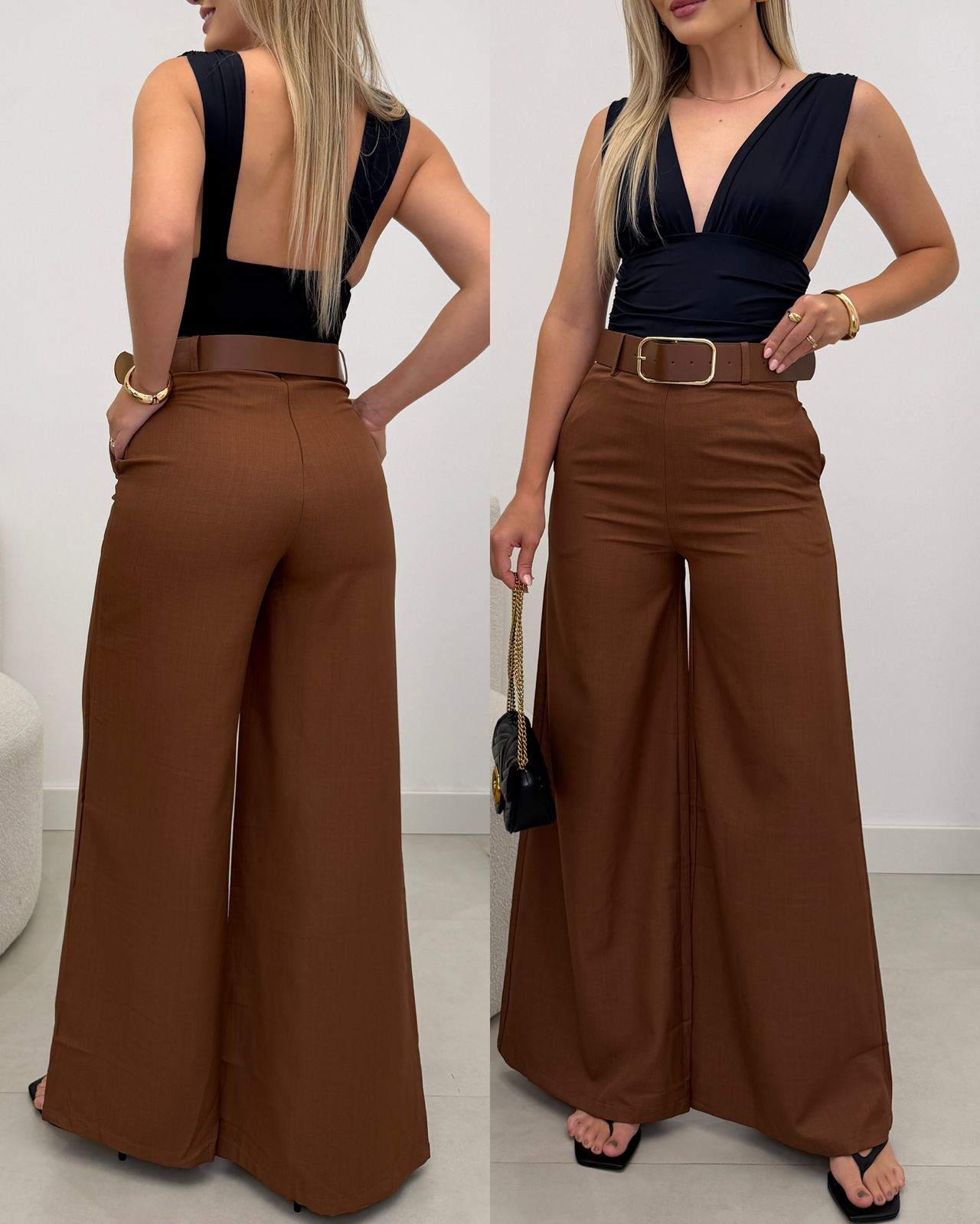 Calça Pantalona Janaina Marrom 126758