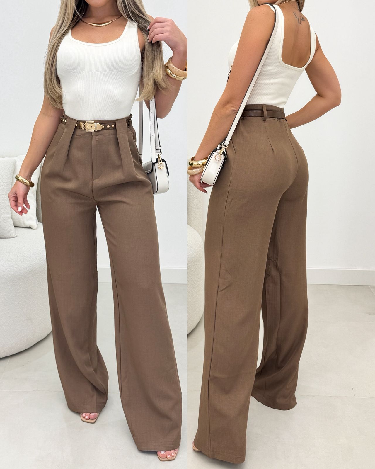 Calça Pantalona Hanna Cappuccino 104966