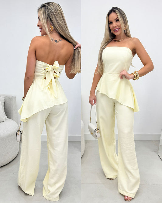 Macacão Peplum Larissa Amarelo 109973