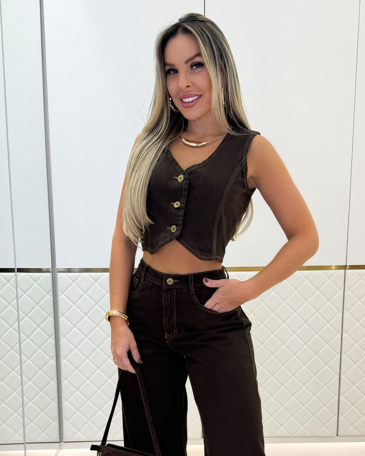 Colete Jeans Florenza Marrom 96763