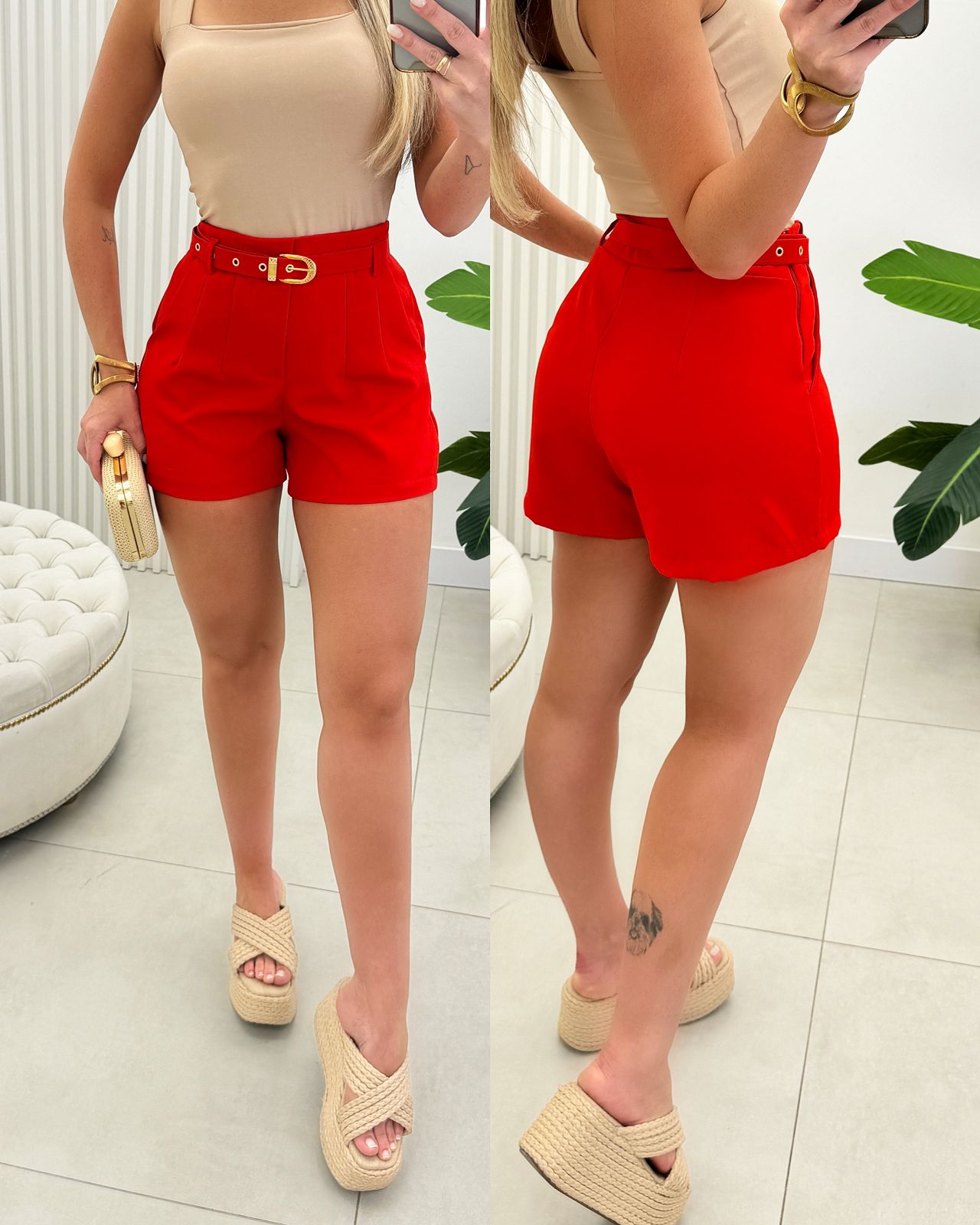 Shorts Alfaiataria Betina Vermelho 78061