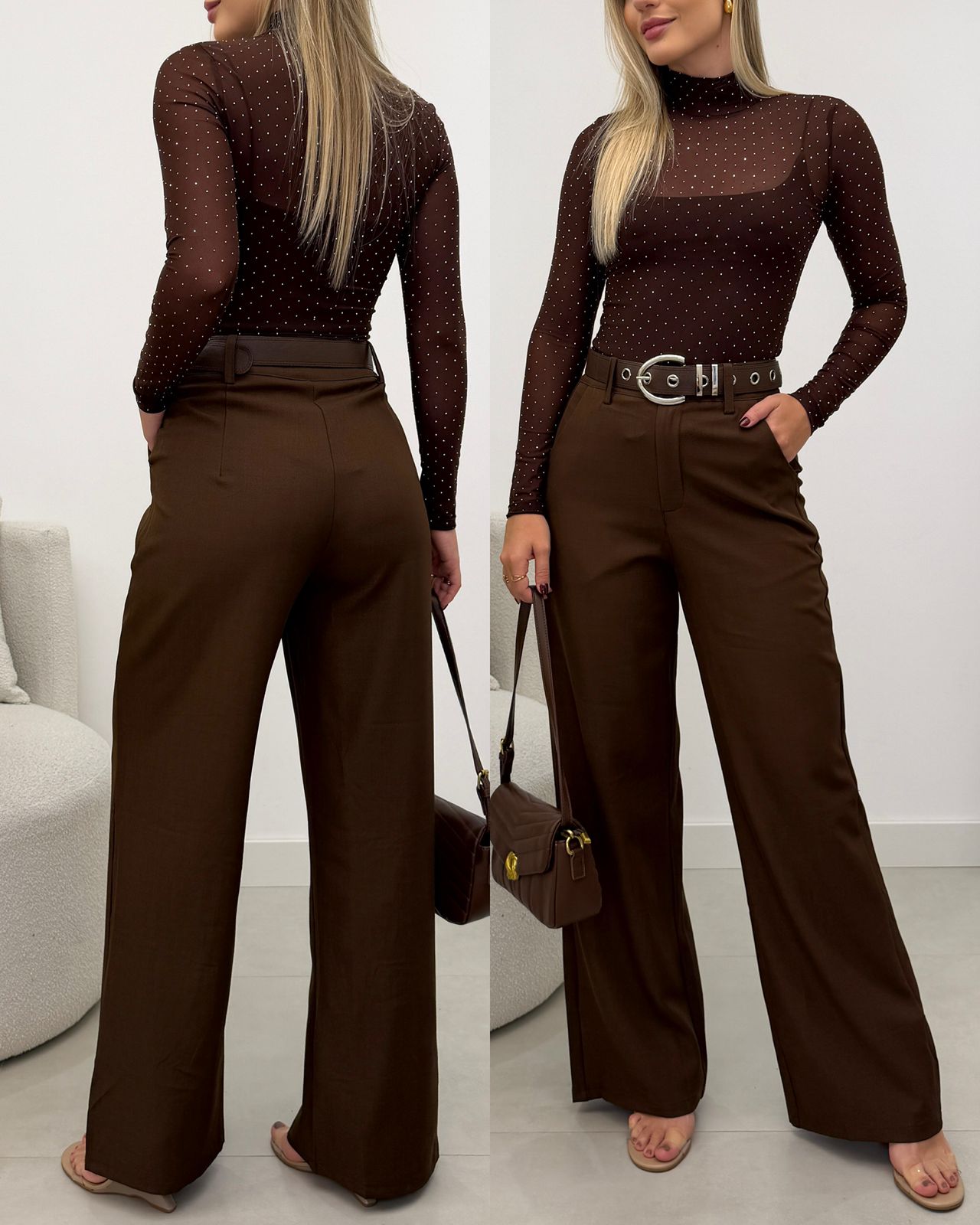 Calça Pantalona Isis Chocolate 127996