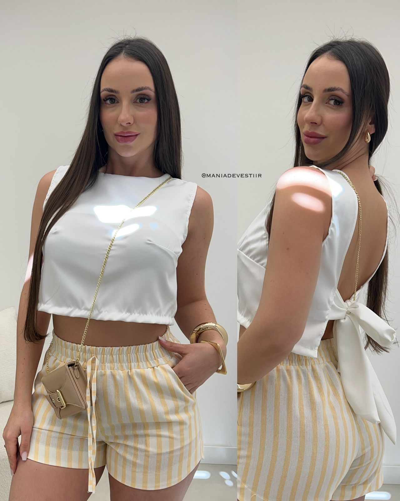 Shorts Listrado Alessandra Amarelo 107023