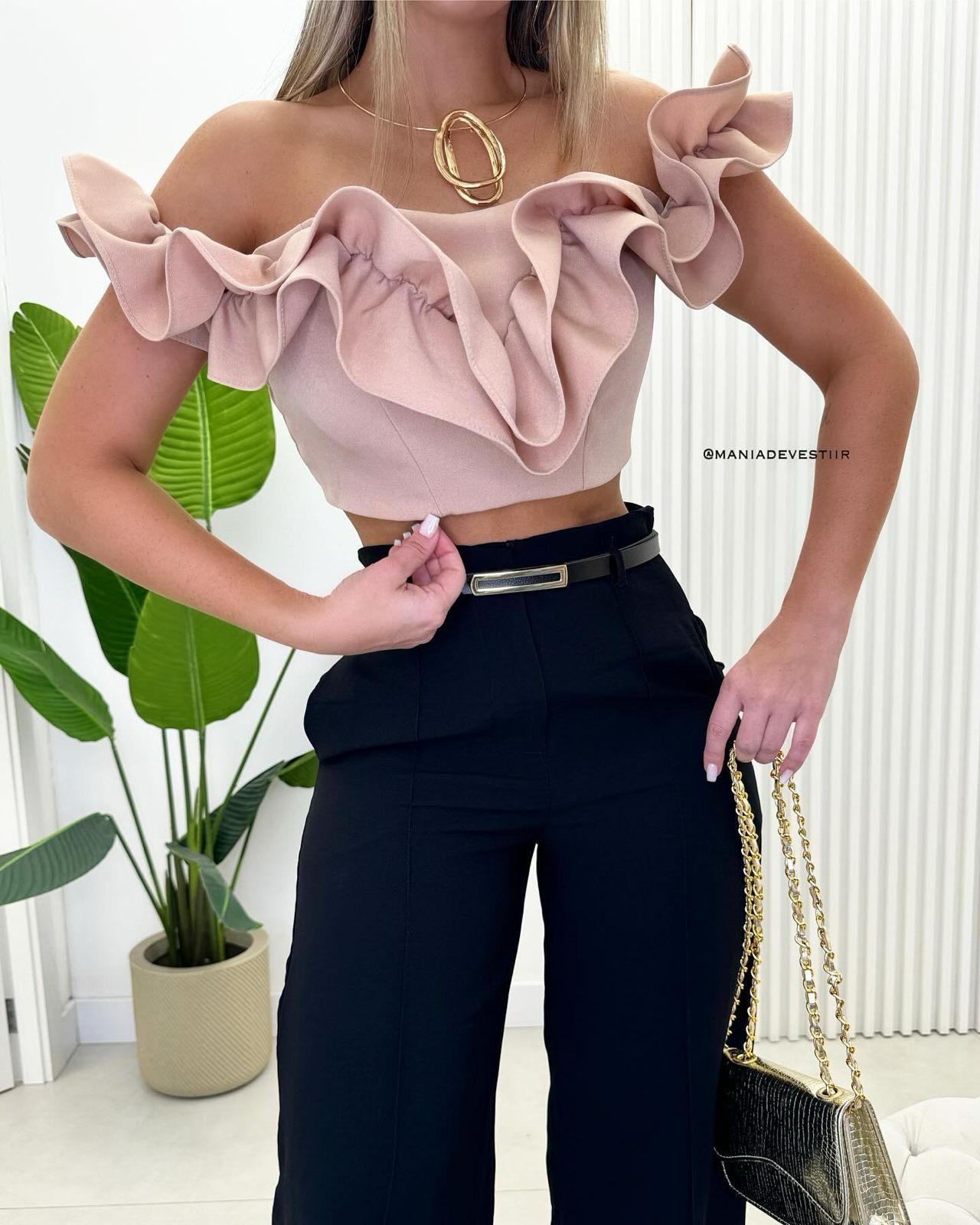 Cropped Babado Jamile Bege 34385