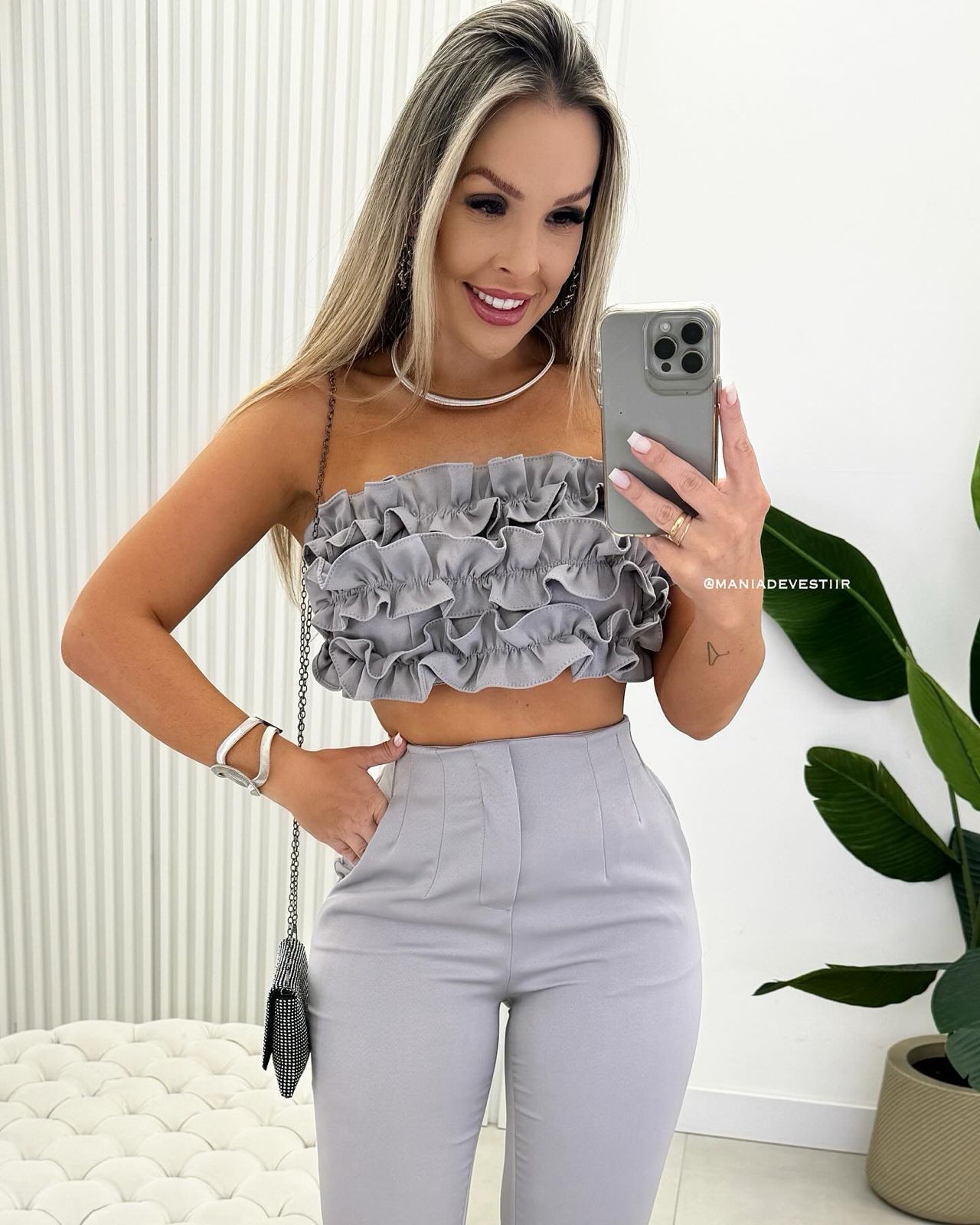 Cropped Babado Renata Cinza 34256