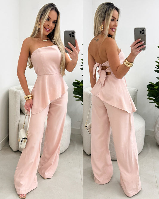 Macacão Peplum Larissa Rosé 109972