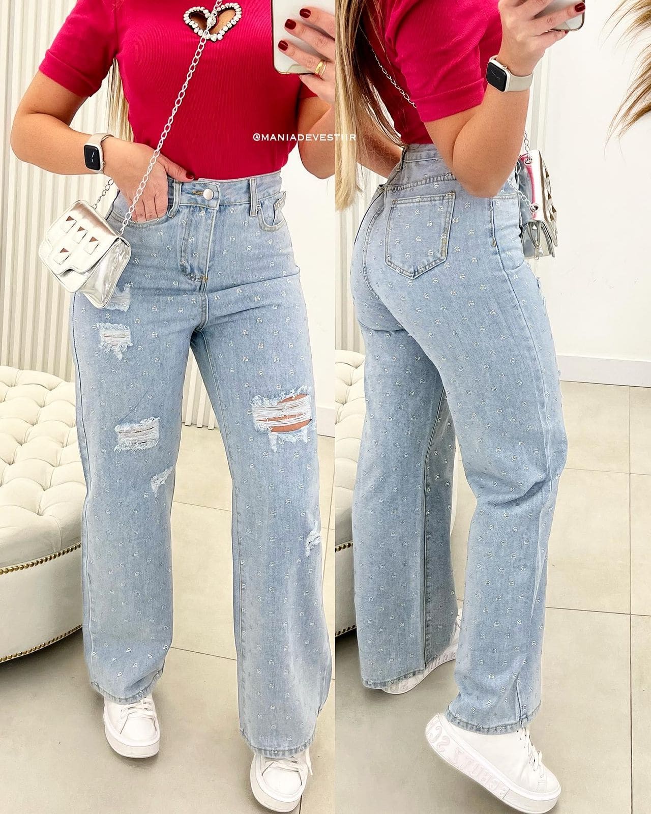 calça jeans wide leg strass clara 29327
