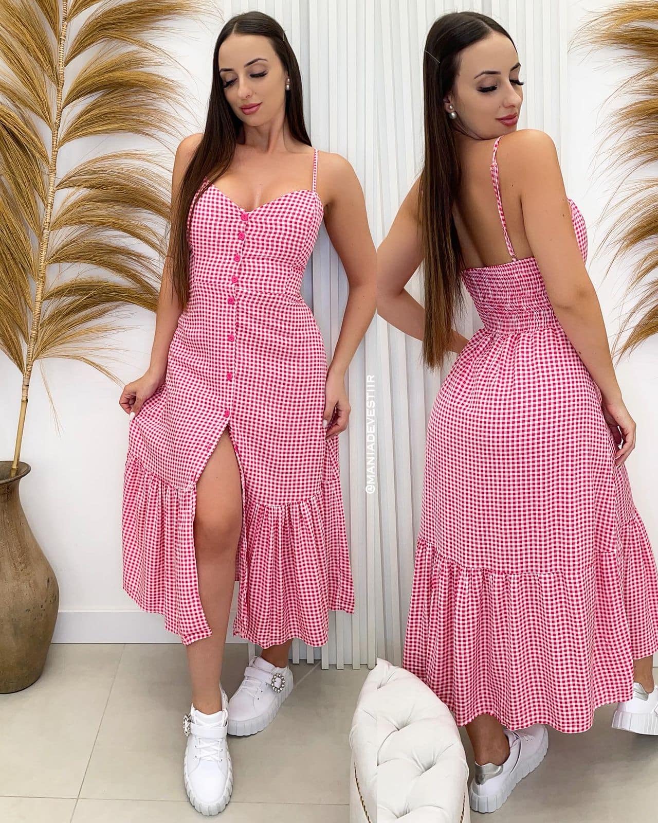 Vestido Creta Xadrez Rosa 26273 – Mania de Vestir