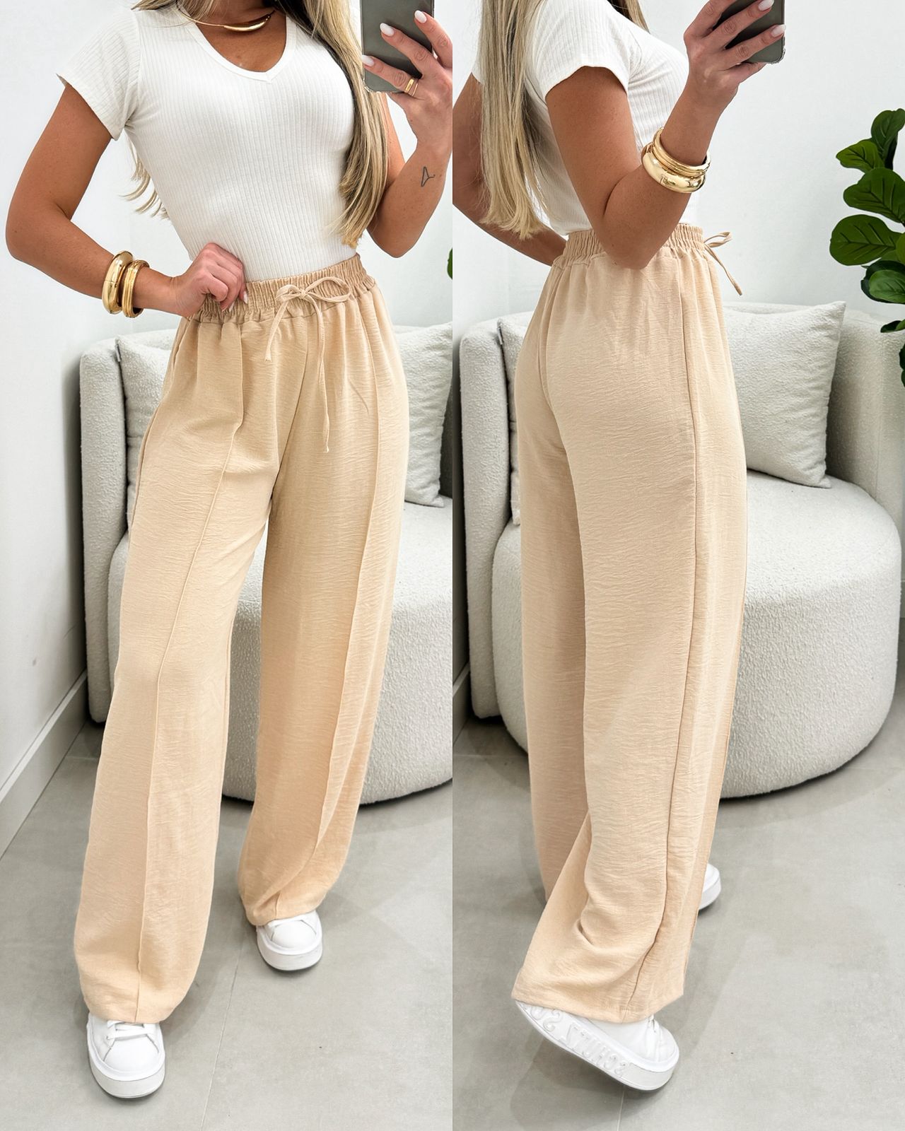 Calça Pantalona Dani Bege Claro 109769