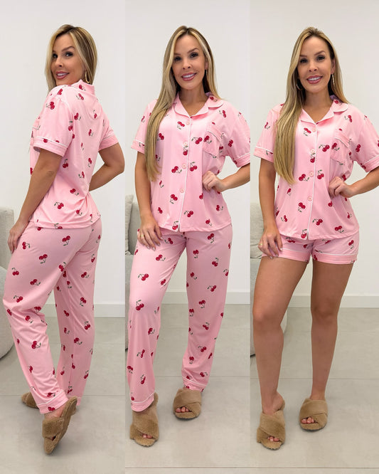 Pijama Três Peças Cereja Rosa 137801