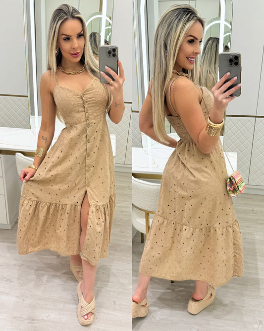 Vestido Amália Bege 72915