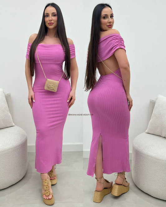 Vestido Canelado Giovana Rosa 107047