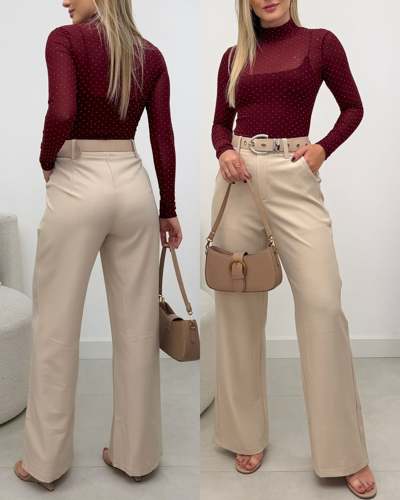 Calça Pantalona Isis Bege 127999