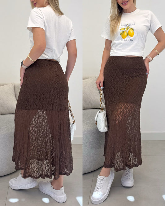 Saia Renda Samanta Marrom 136538