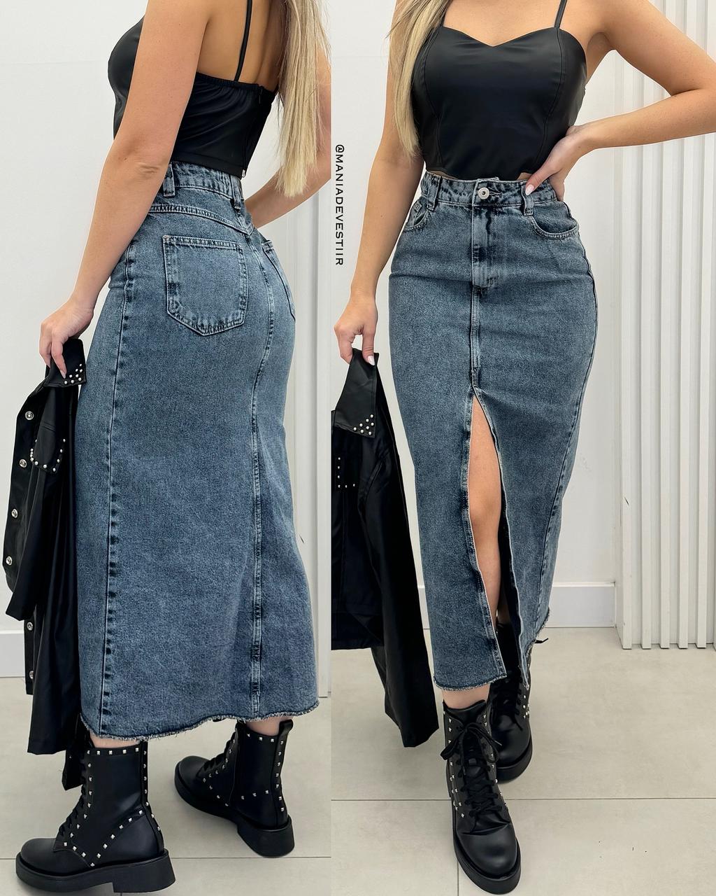 Saia Jeans Midi Crystal 65623