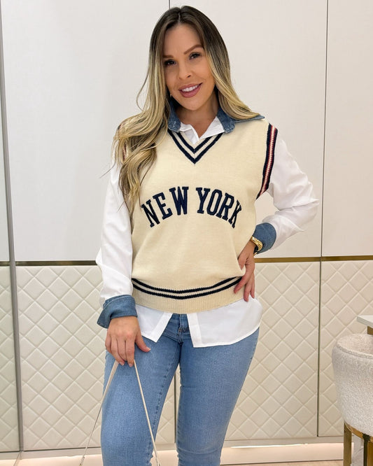 Conjunto Blusa e Colete Paloma Bege Claro 133439