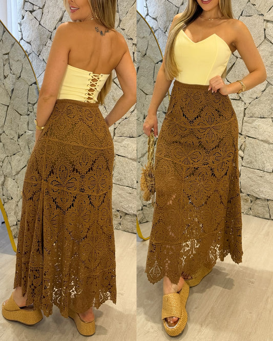 Saia Crochê Nayara Marrom 136970