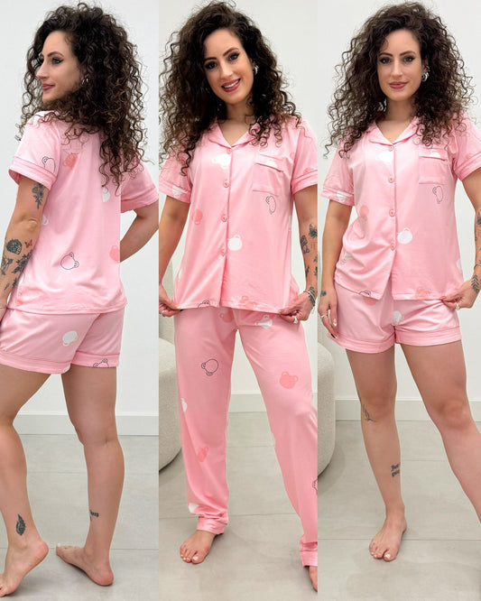 Pijama Três Peças Leticia Rosa 129693