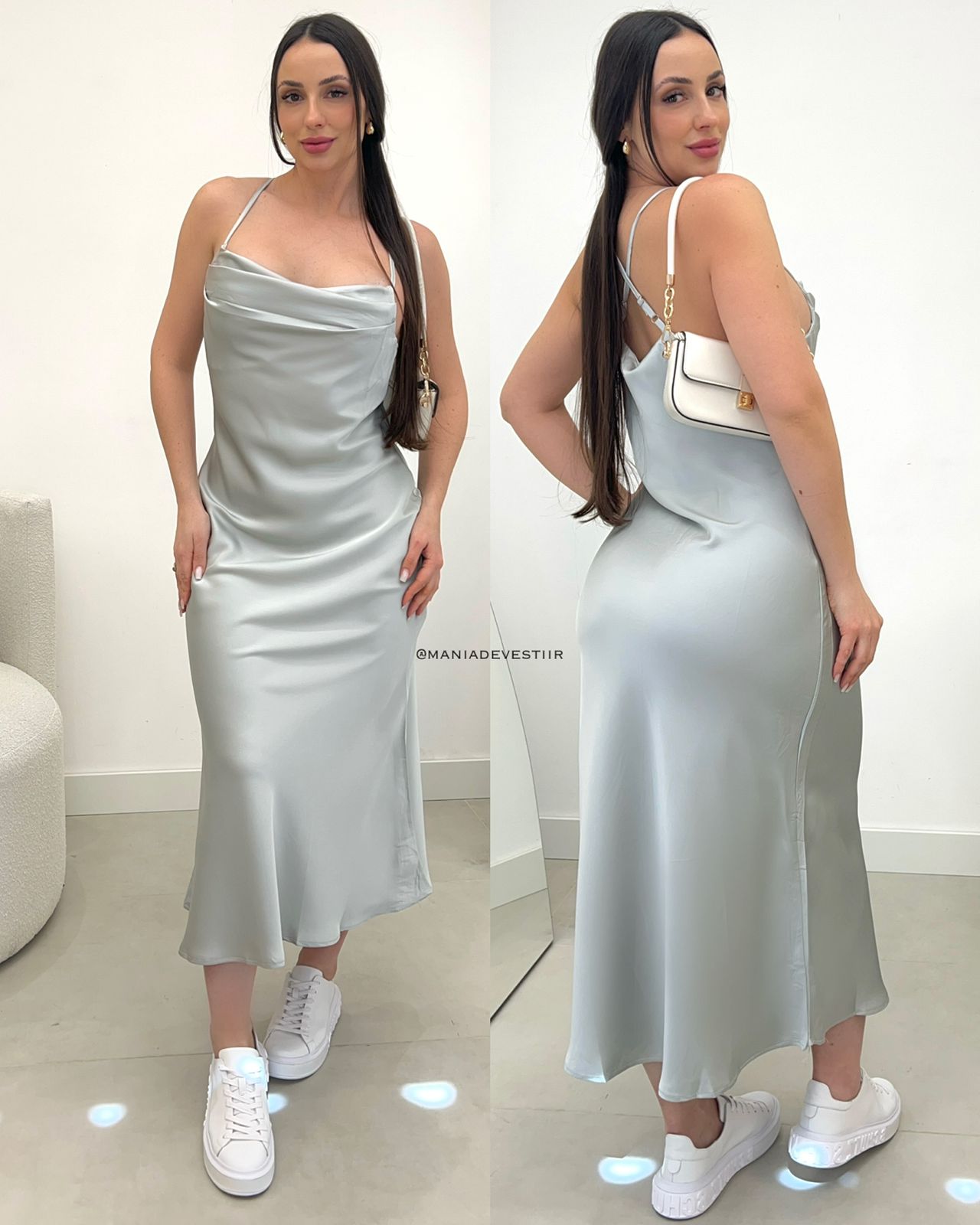 Vestido Cetim Maria Cinza 110036