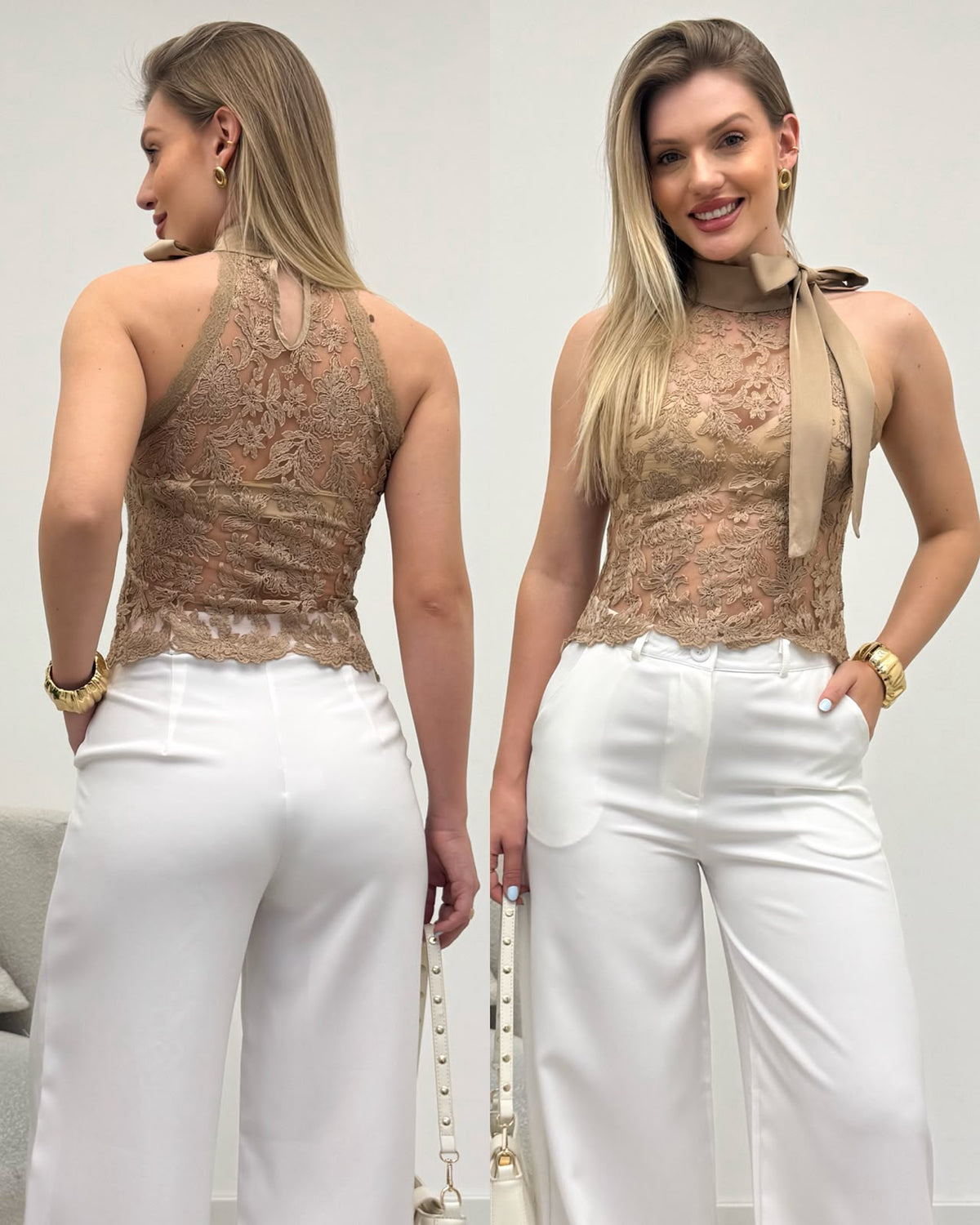 Blusa Renda Sueli Bege 136544