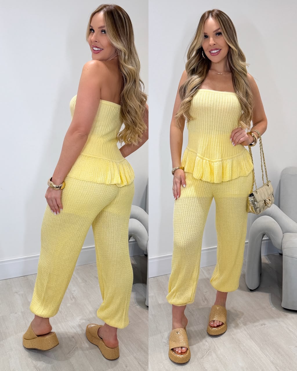 Conjunto Tricô Roseli Amarelo 136223