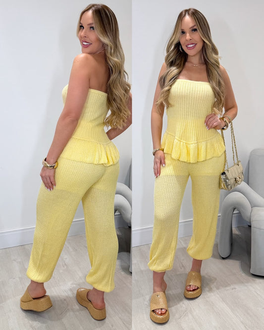 Conjunto Tricô Roseli Amarelo 136223