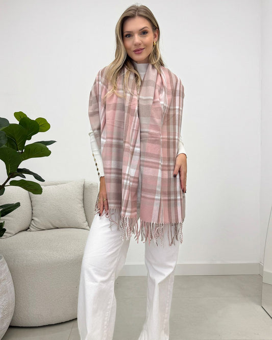 Lenço Mania Essenza Xadrez Susan Rosa/Cinza 133985