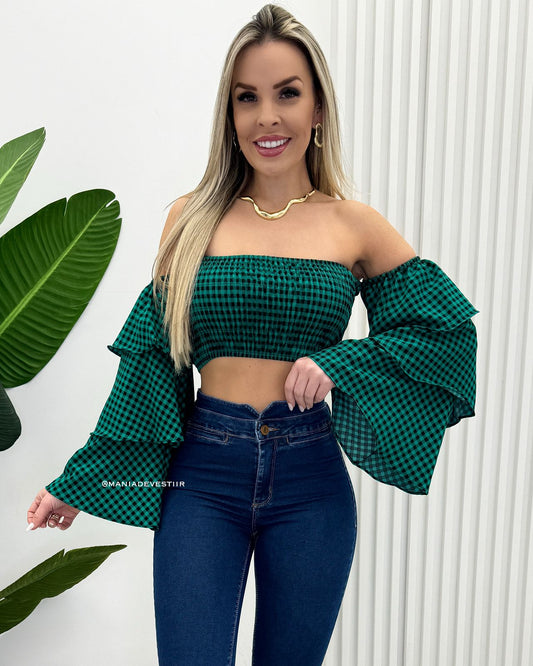 Cropped Xadrez Adelina Verde 65636