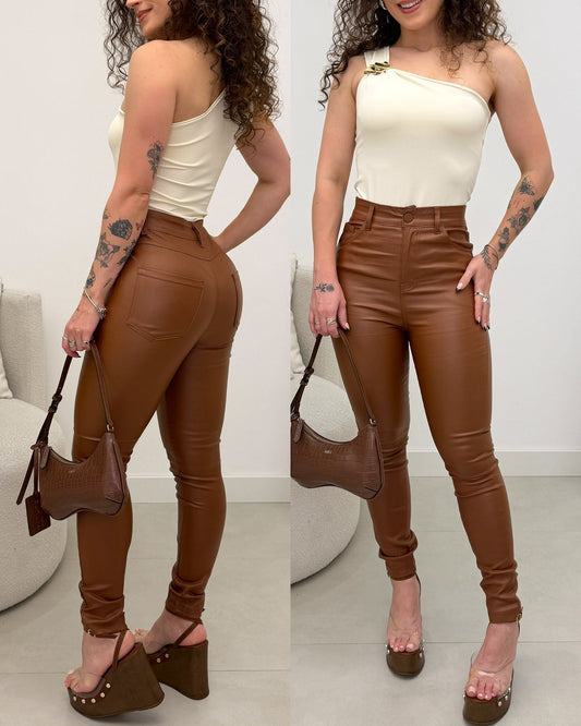 Calça Resinada Verônica Caramelo 127015