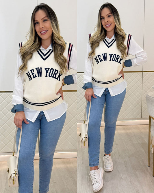 Conjunto Blusa e Colete Paloma Off 133438