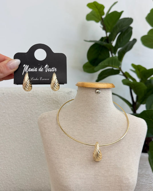 Conjunto Colar e Brinco Mania Essenza Dourado 137034