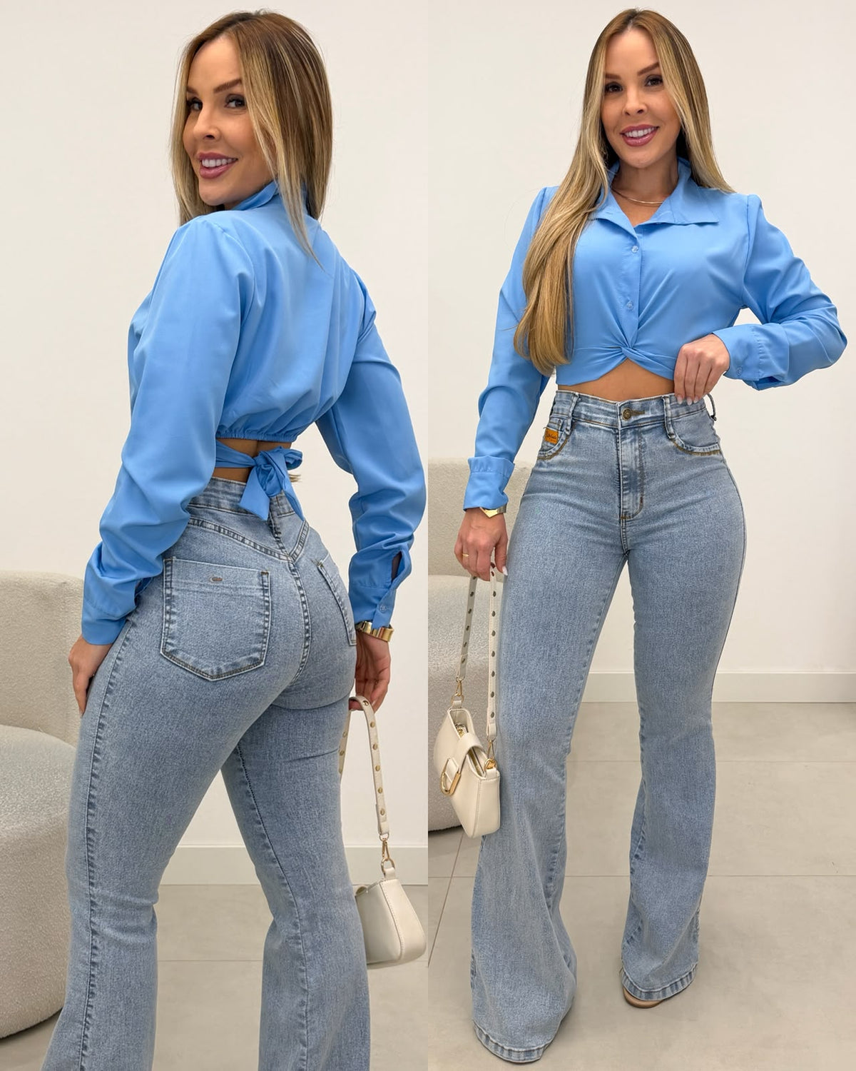 Cropped Camisa Mirela Azul 136682