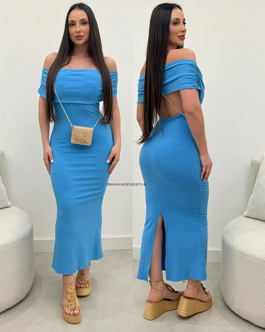 Vestido Canelado Giovana Azul 107048